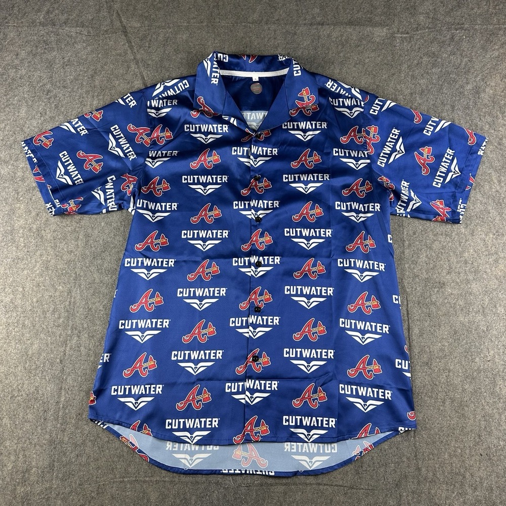 Atlanta Braves Button Down Shirt Cutwater Promo Mens Large All‎ Over Print NEW!